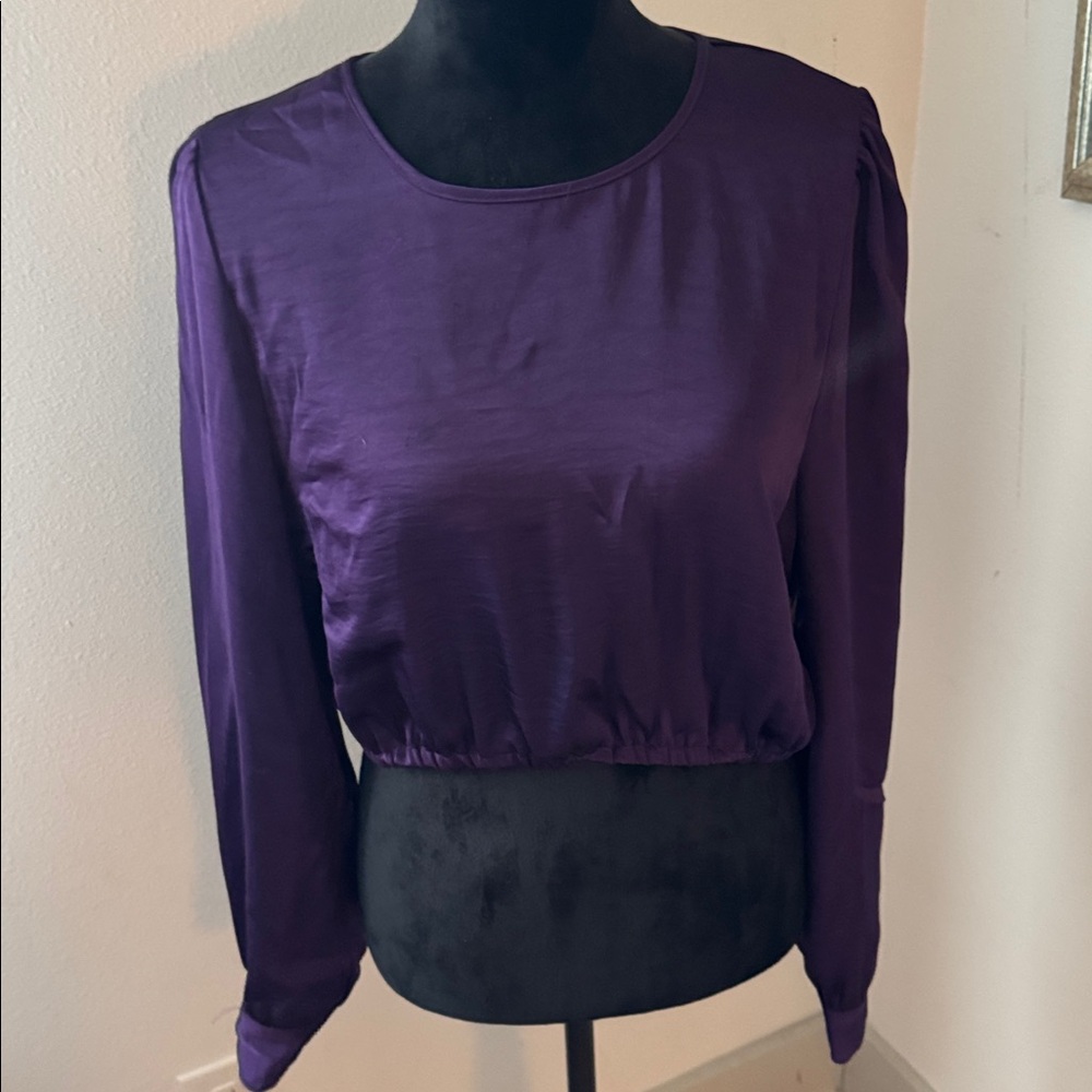Purple Long-Sleeve Cropped Blouse - Elegant Women's Top